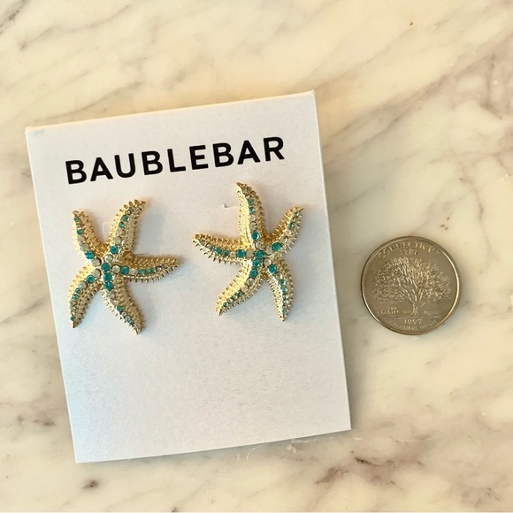 Baublebar Blue Crystals Gold Starfish Sea Life Stud Statement Earrings - Picture 3 of 4